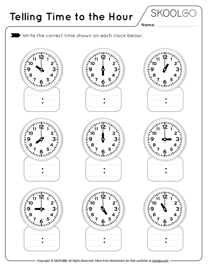 telling time to the hour worksheet printable