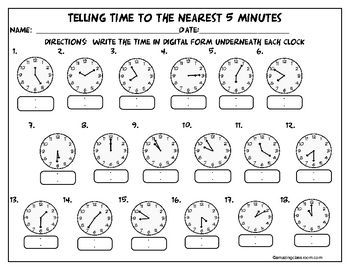 telling time to the minute worksheet