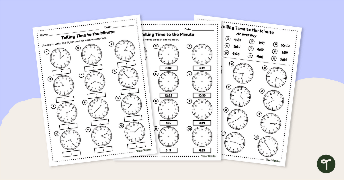 telling time to the minute worksheet