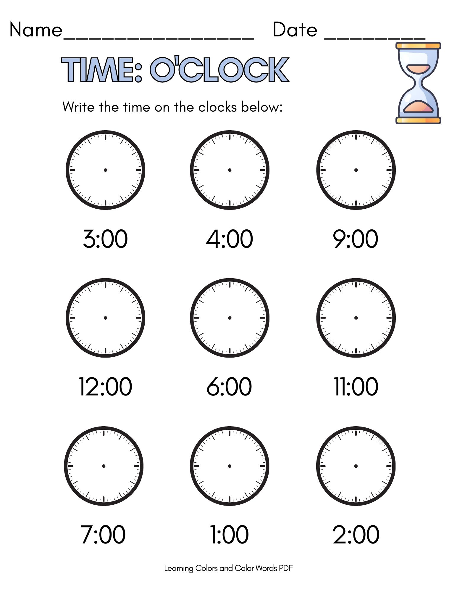 Clock Worksheets Telling Time to the Hour Academy Worksheets