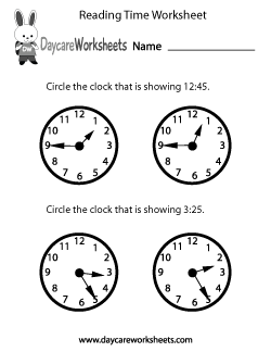 Preschool Time Worksheets