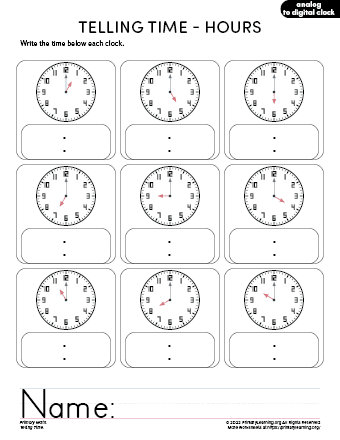 Telling Time Worksheet #1  