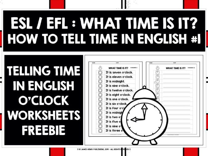 ENGLISH TELLING TIME OCLOCK WORKSHEETS FREEBIE  