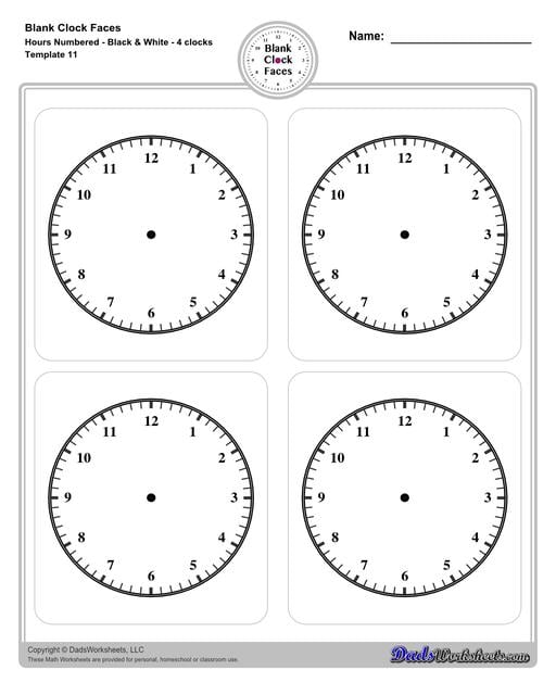 Blank Clock Faces Worksheet Telling Time Practice Sheets