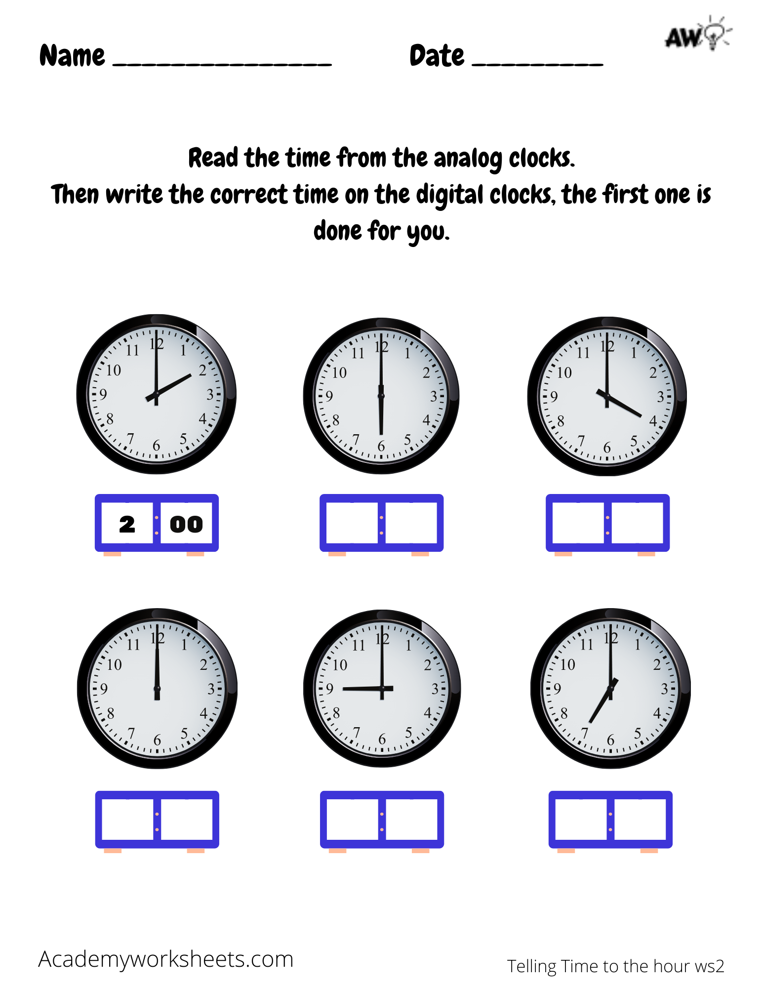 Clock Worksheets Telling Time to the Hour clock teach time to