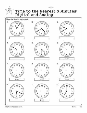telling time worksheet for 2nd grade