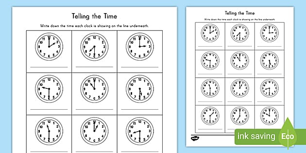 telling time worksheet for grade 1