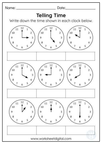 telling time worksheet for grade 1