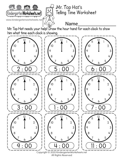 telling time worksheet for kindergarten