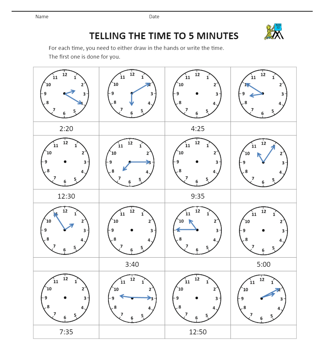 Grade 3 Telling The Time Worksheet | EdrawMax Templates