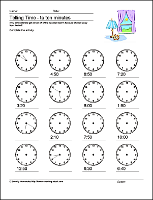These math worksheets help students tell time to 10, five and one ...