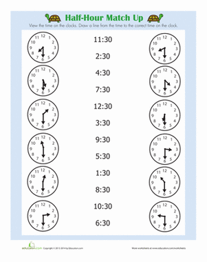 Half Hour Match-Up | Interactive Worksheet 