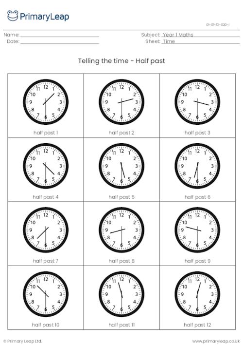 telling time worksheet half