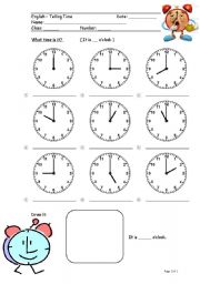 Worksheet (Telling Time 1) - ESL worksheet by matthiasvk