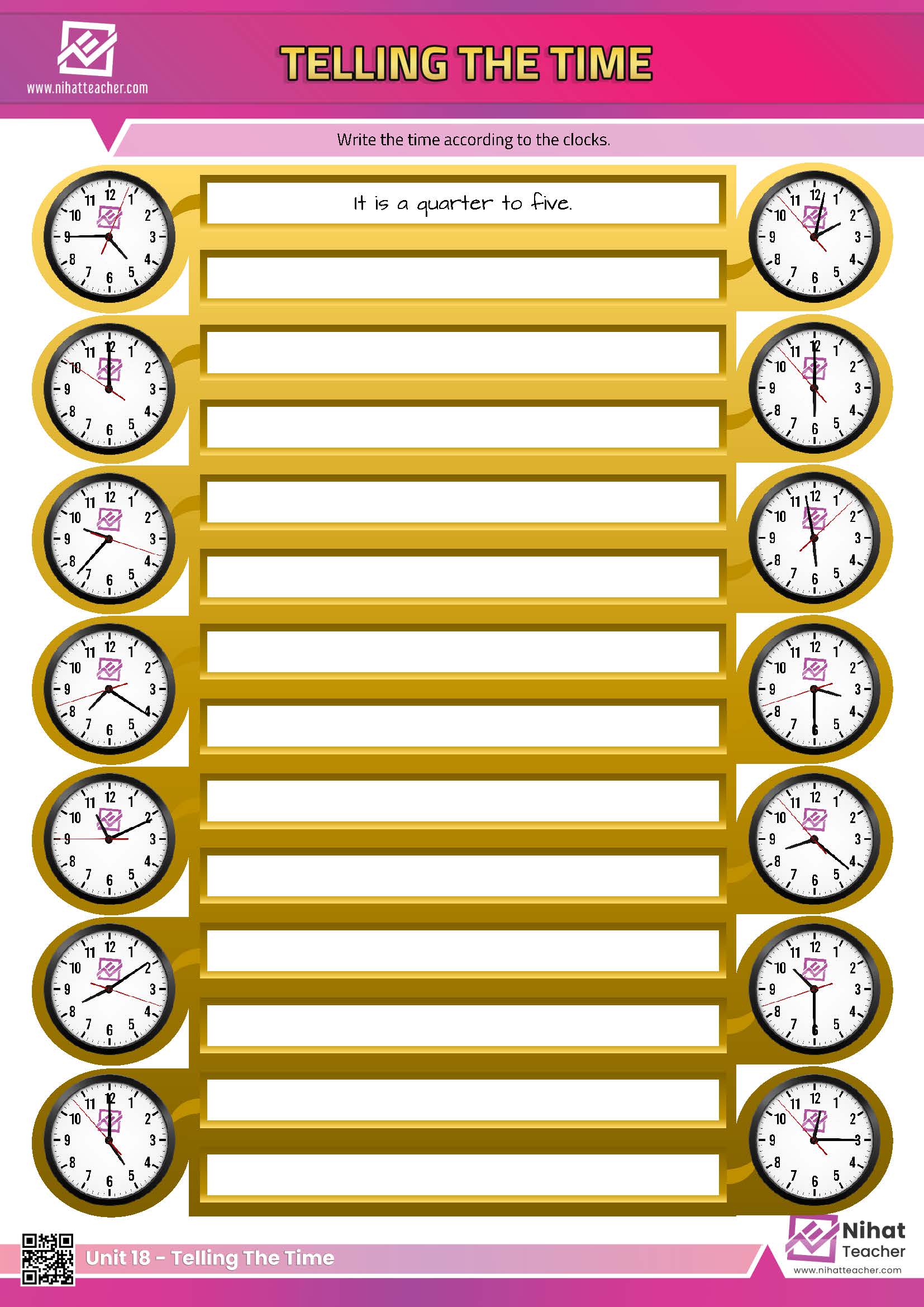 Unit 18 Telling The Time Worksheet 1 Free English learning and
