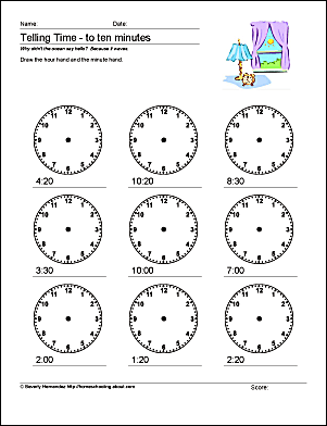 These math worksheets help students tell time to 10, five and one ...