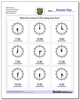 Telling Analog Time: Full and Half Hours