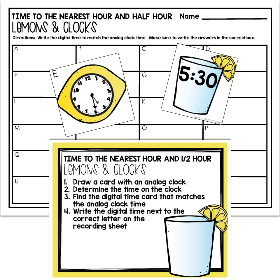 1st Grade June Math Center - Time to the Nearest Half Hour and ...