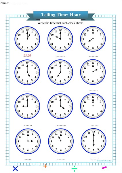 telling time worksheet on the hour