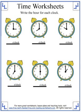 telling time worksheet on the hour