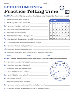 Dates and Time Review: Practice Telling Time | Worksheet ...