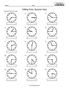 telling time worksheet quarter and half hour
