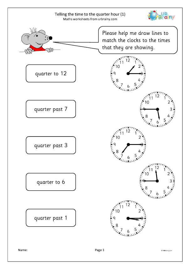 telling time worksheet quarter and