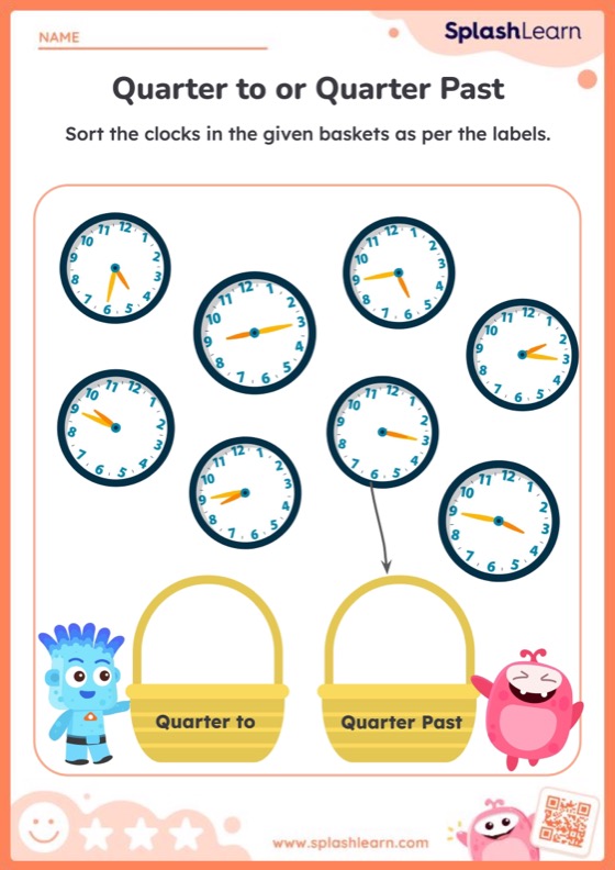 Sort Analog Clocks as Quarter to and Quarter Past Time — Printable