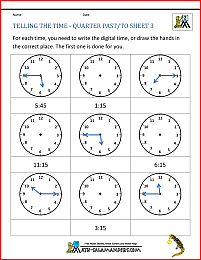 Clock Worksheet - Quarter Past and Quarter to