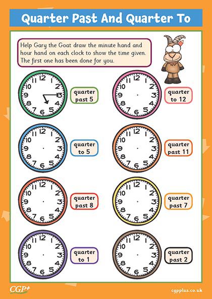 telling time worksheet quarter past