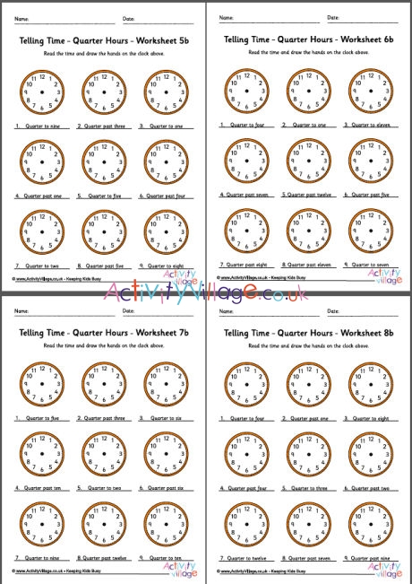 telling time worksheet quarter past
