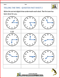 telling time worksheet quarter past