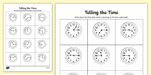 Quarter Past &  Quarter to Times Worksheet - Telling the time
