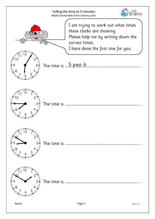 telling time worksheet to the minute