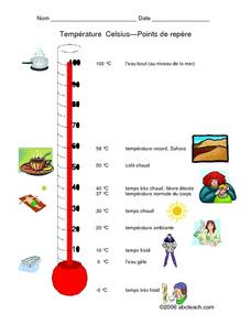 Temperature Celsius-Points de repere Worksheet for 2nd - 3rd Grade ...