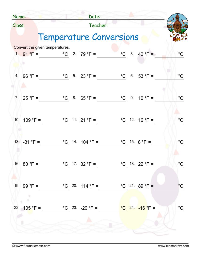 Free temperature and its measurement worksheet, Download Free