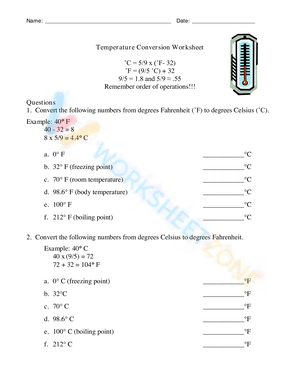 Free Collection of Temperature Conversion Worksheets