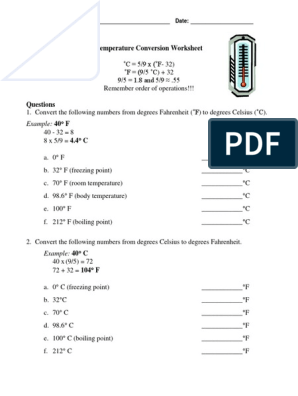 temperature conversion worksheet