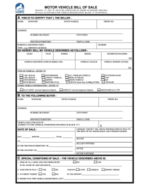template bill of sale for used car ontario