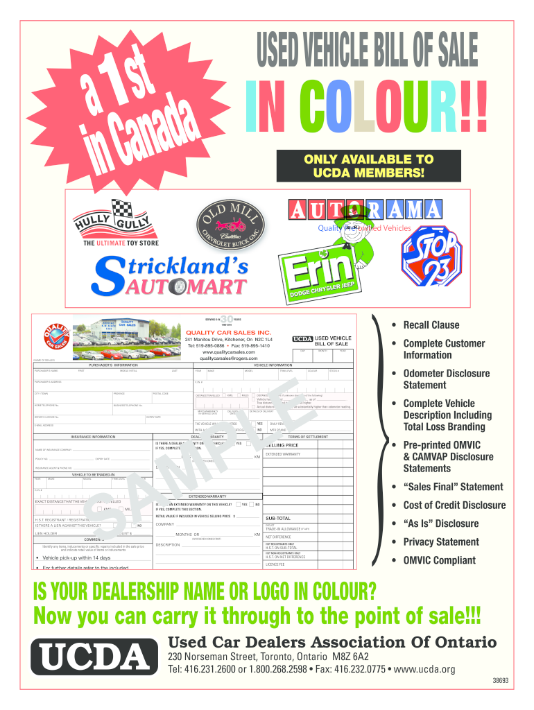 template bill of sale for used car ontario