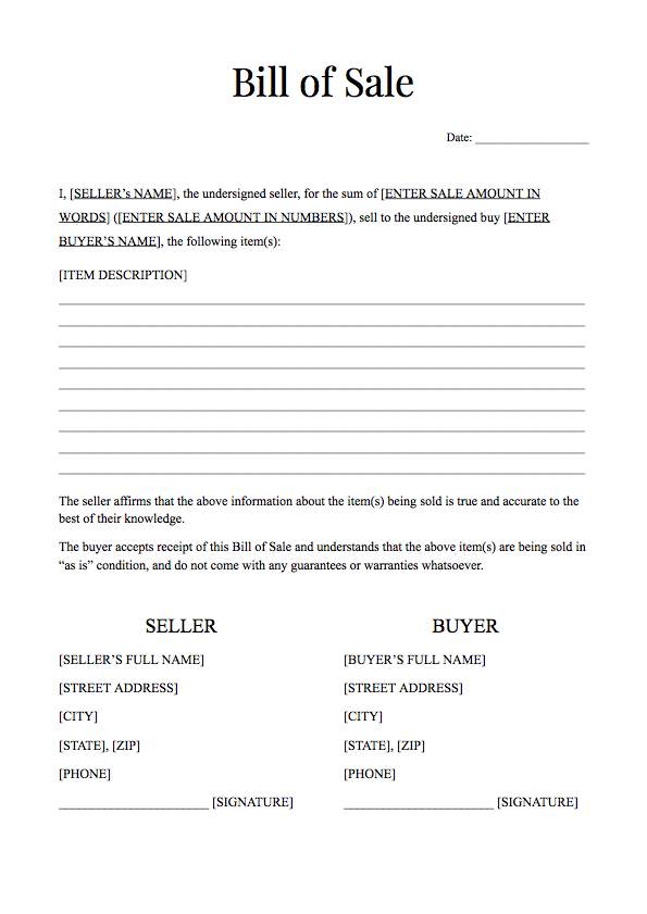 template bill of sale for used car ontario