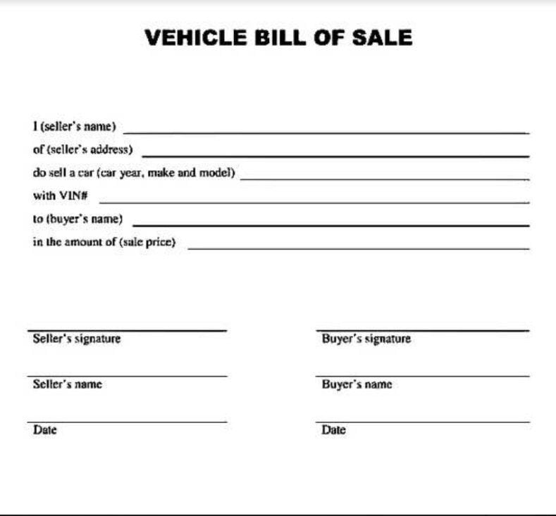 Vehicles Bill of Sale   Canada
