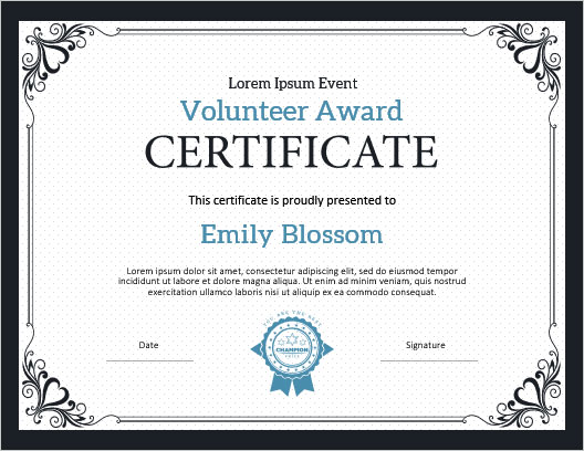 template for award certificate in microsoft word