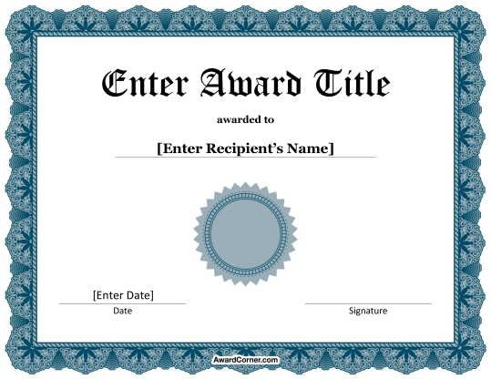 template for award certificate in microsoft word