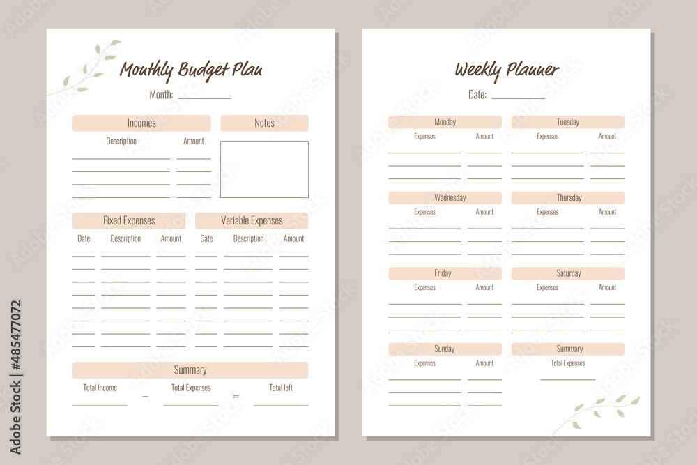 Monthly and weekly budget planner. Personal planner template in ...