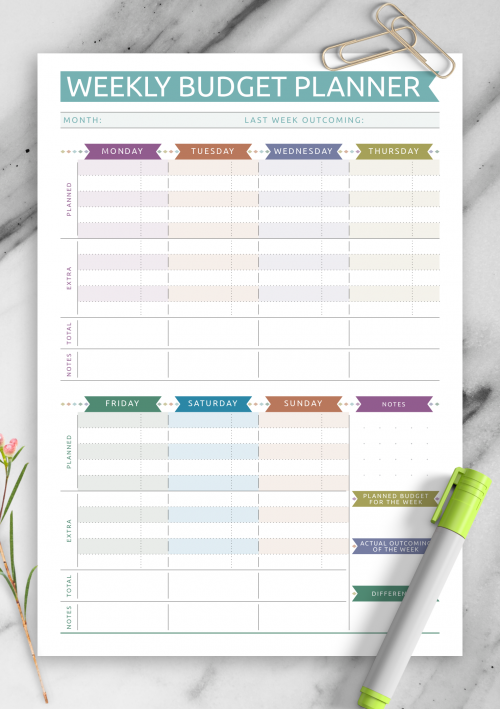 template weekly budget planner