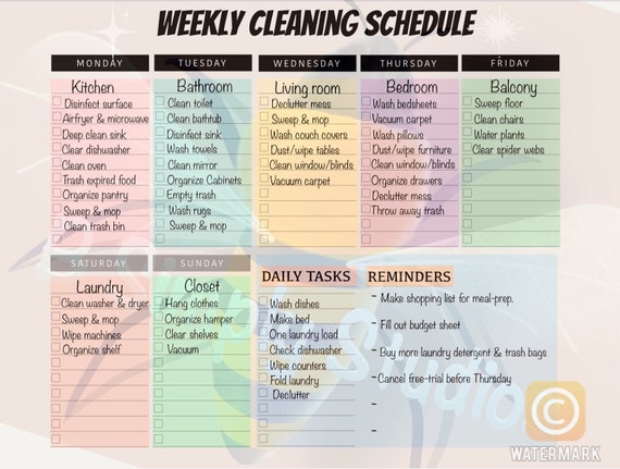 template weekly cleaning schedule