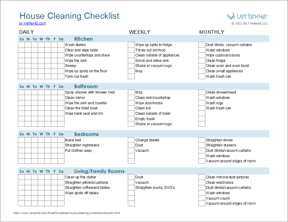 Cleaning Schedule Template - Printable House Cleaning Checklist