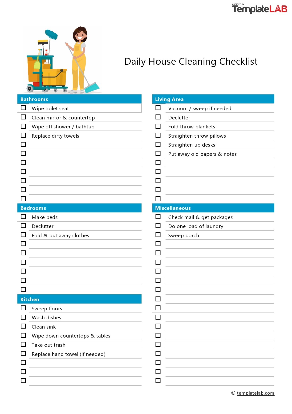 40 Printable House Cleaning Checklist Templates ᐅ TemplateLab