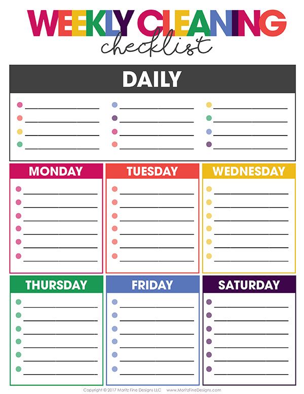 template weekly cleaning schedule